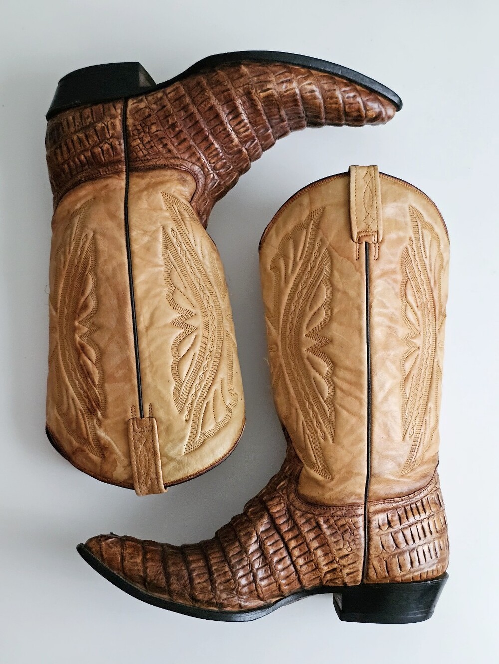 Rancho Exotic Alligator Reptile Leather Western Cowboy Boots Brown Tan Size 11 E - Picture 4 of 16